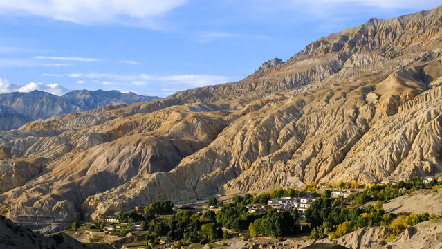 Remote village nestled in the arid mountains of Upper Mustang