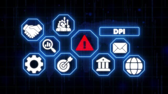 Digital for business communication and data exchange with warning sign business data exchange digital communication