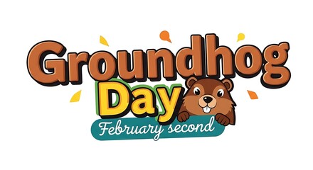 Groundhog day celebration logo with cartoon groundhog