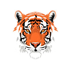 Fototapeta premium Stylized Tiger Face with Orange and Black Stripes on White Background head animal