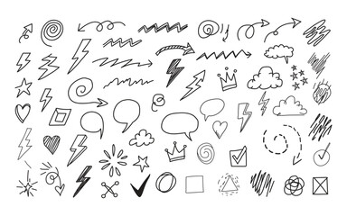 Obraz premium Collection of hand drawn weather and emotion icons