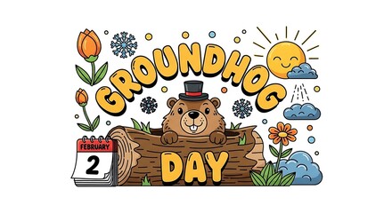 Groundhog day cartoon illustration