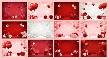 Valentine's day collage with red and pink balloons and hearts