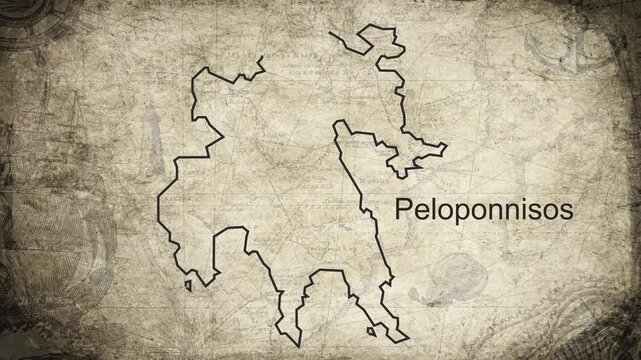 Peloponnisos map drawn on a cartography background sheet of paper