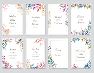 A collection of eight elegant floral wedding invitation templates