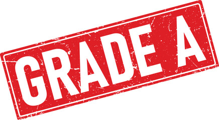 Red Rectangular Stamp Featuring the White Text Grade A, Distressed Style on White