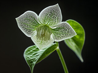 Unique skeleton flower with its distinctive green leave
