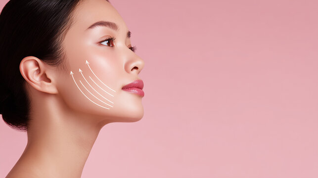 リフトアップの様子がわかる東洋系の女性の横顔