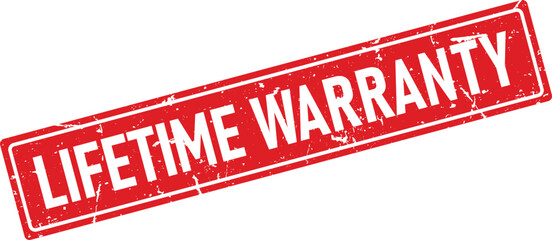 Distressed Red Lifetime Warranty Rubber Stamp Isolated on White Background Closeup