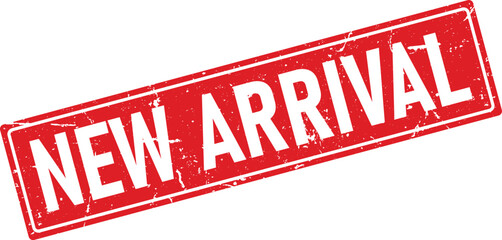 Red New Arrival Stamp with Grunge Texture on White Background, Promotional