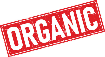 Distressed Red Organic Stamp with White Text on a White Background