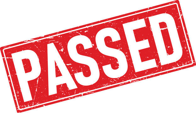 Distressed Red Passed Stamp on White Background, Angled, Conveying Approval and Success