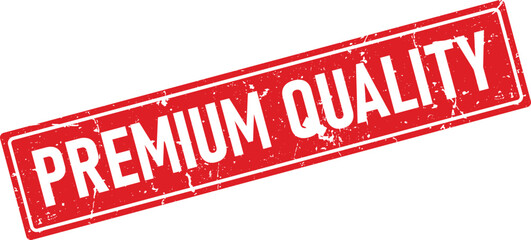 Angled Red Stamp with Premium Quality Text Showing Distressed Texture Isolated on White