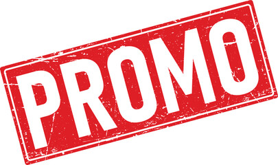 Red Textured Promo Stamp Design with White Text Isolated on White Background for Marketing