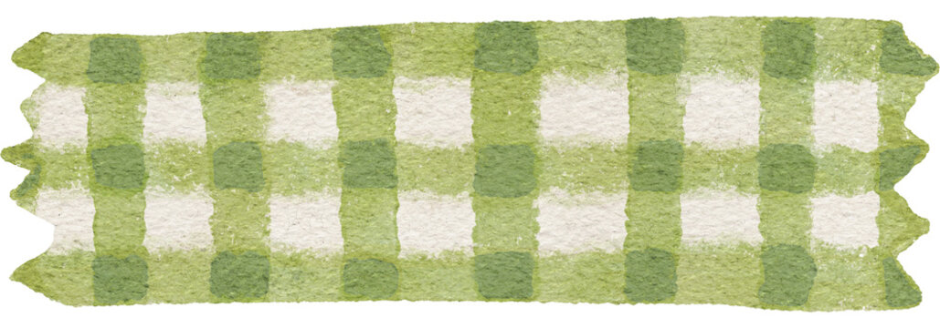 Green watercolor gingham washi tape featuring a rustic checkered pattern in earth tones.

