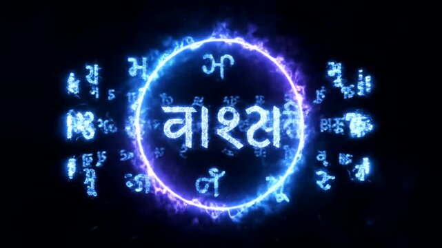 Mystical Glowing Circle with Ancient Sanskrit Script.