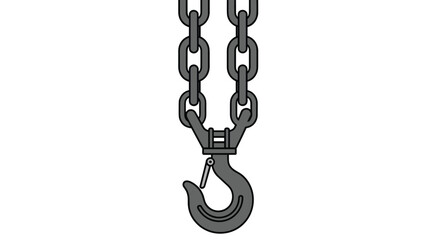 Heavy Duty Industrial Steel Lifting Chain Featuring a Large Metal Hook with a Safety Latch for Secure Hoisting and Rigging Tasks in Construction and Logistics.