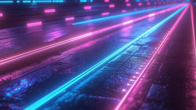 Futuristic Neon Light Trails on Dark Textured Digital Surface Loop