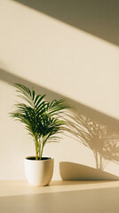 Green Plant in White Pot with Shadows