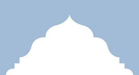 Minimalist Light Blue Architectural Arch Frame Silhouette on White Background. 89