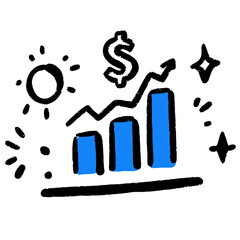 Blue Bar Chart with Upward Arrow and Dollar Symbol