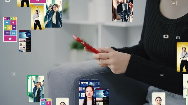 Woman using smartphone and short video concept