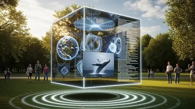 Futuristic Transparent Cube Displaying Digital Data.
