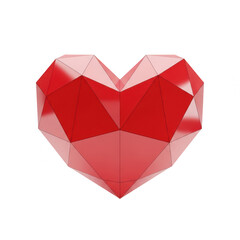 Abstract geometric heart with red shades isolated on transparent background