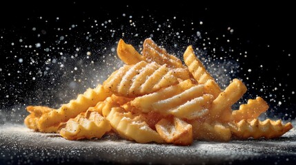 Waffle Fries zoomed in, with seasoning sprinkled on it