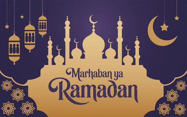 Ramadan kareem 2026 background with islamic calligraphy and mosque silhouette For Ramadan