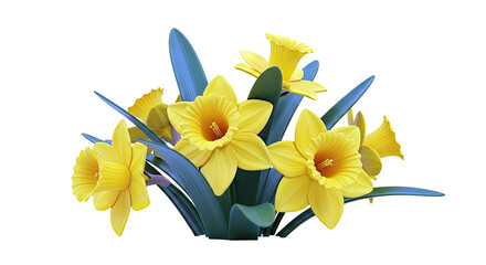 Bouquet of Yellow Daffodils with Green Leaves