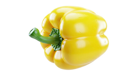 Yellow Bell Pepper with Green Stem on White Background