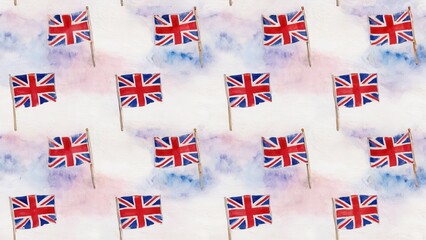 Watercolor pattern with flags of Great Britain