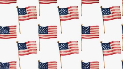 Pattern with American flags on white background