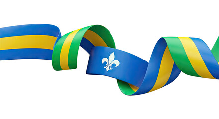 Gabon Flag Ribbon with Fleur-de-lis Emblem