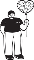 Man Holding Heart Balloon Illustration