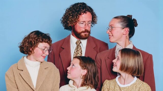 Stylish family portrait with parents and children sharing smiles capturing warmth relationships generational connection love and modern people lifestyle scene