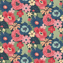 Modern vector floral seamless pattern. A colorful endless pattern of flowers and plants. Romantic design