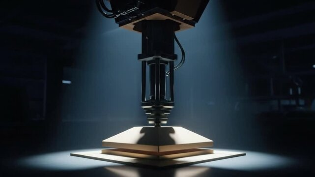 Industrial mechanism operating under spotlight