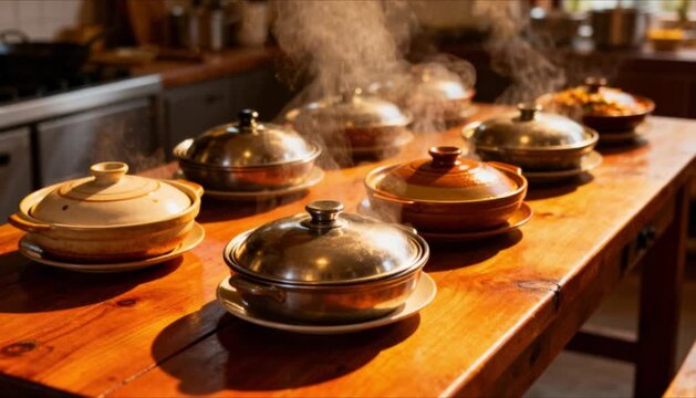 iftar preparation covered dishes waiting at table perfect for islamic celebrations