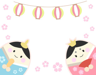 ひなまつり背景　お雛様とお内裏様　桜・提灯　