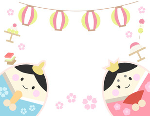 ひなまつり背景　お雛様とお内裏様　桜・提灯・団子