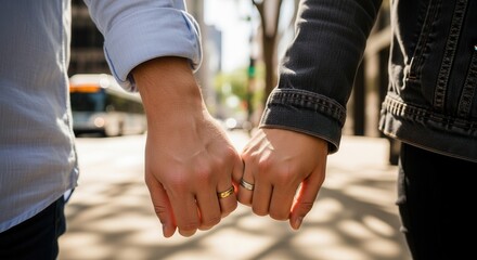 Couple Holding Hands Outdoor City