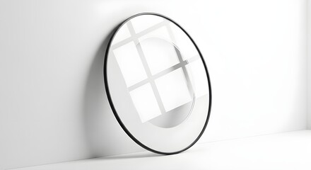 An original studio photograph of a slender, perfectly circular black metal picture frame 
