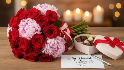 Romantic Flowers and Chocolate Gift with Note