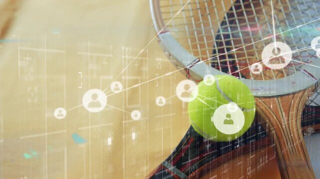 Animation of tennis racket and ball over data processing