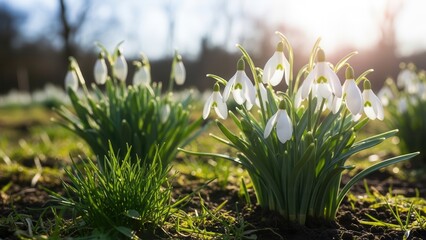 Snowdrop Flowers Blooming Spring Sunlight