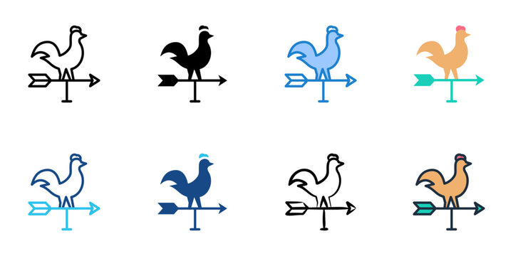 Weather vane icons set multiple style collection. Editable stroke 

