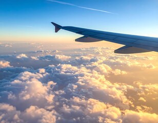 Obraz premium Aerial view of clouds and sky from an airplane window at sunrise