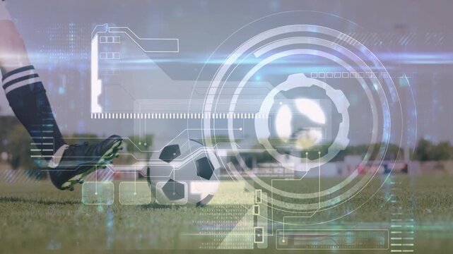 Animation of data processing over caucasian male soccer player